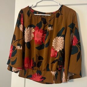 Ann Taylor Floral Blouse - Brown and Red